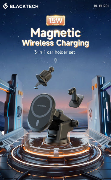 BLACKTECH BL-BH201 15W Super Magnetic All in 1 Wireless Charging Car Holder - Black